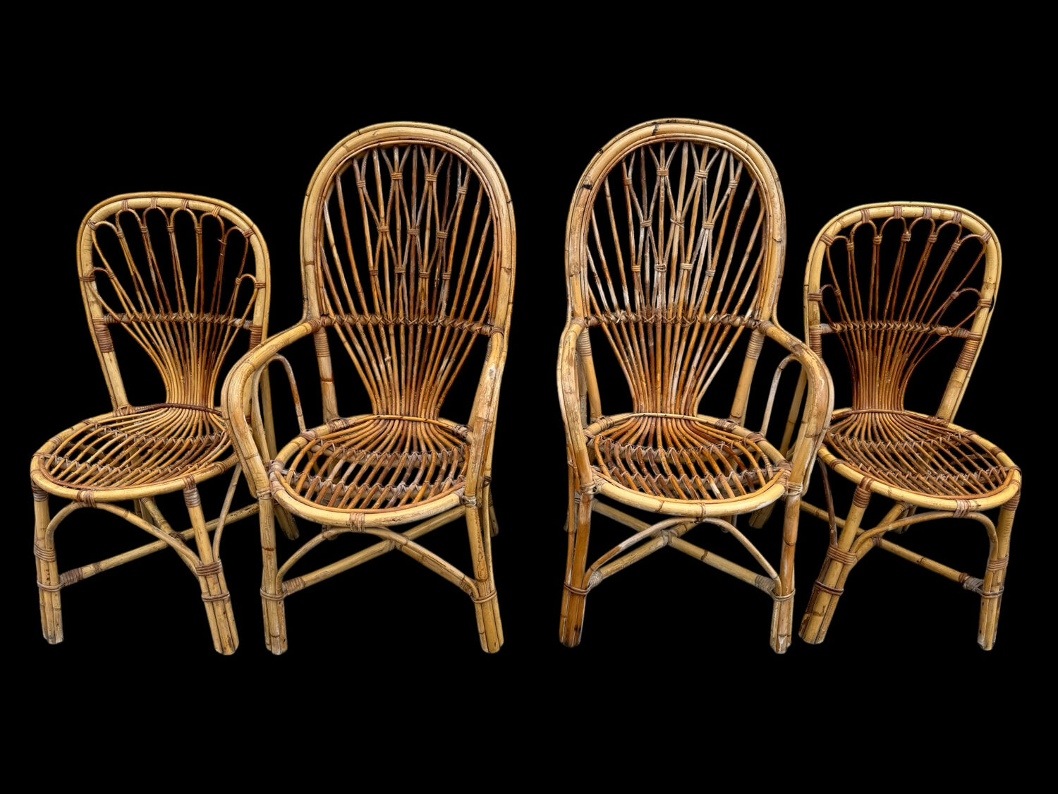 Rattan set of Provençal armchair and chair from the 60s