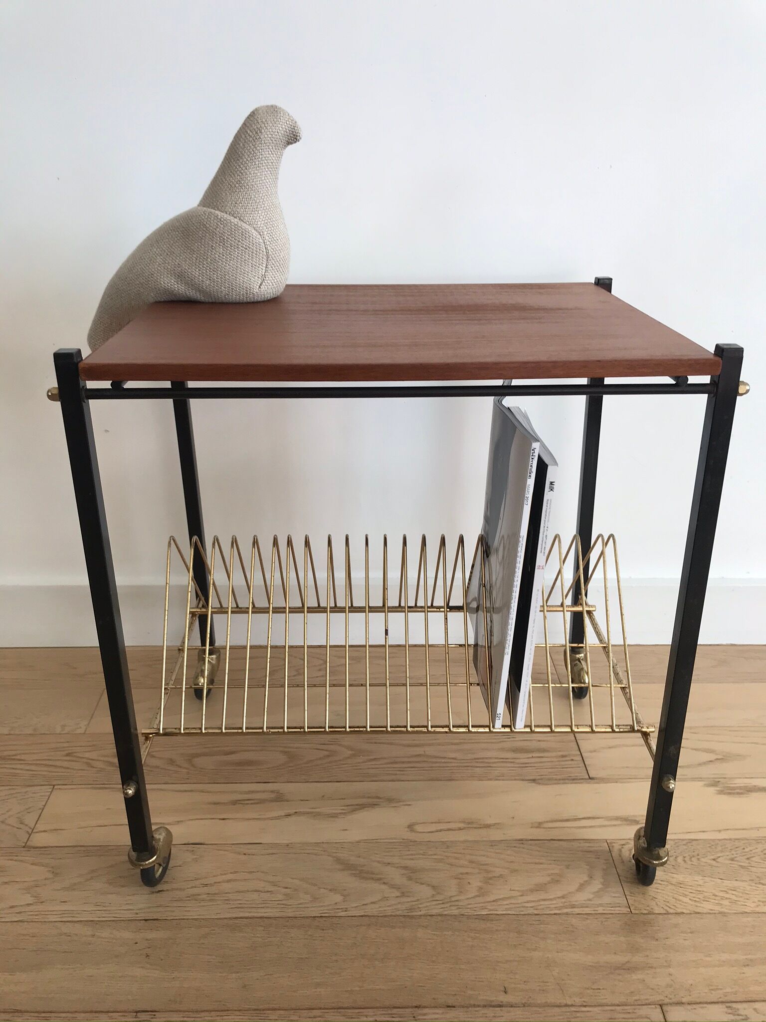 Vintage vinyl coffee table on wheels 1960