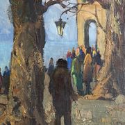 Hst painting "lake orta" cusio italy pino pessina da castanedo (1911 / 1991)
