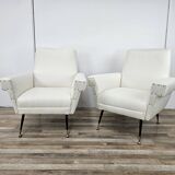1950s Italian Armchairs Design in Cream Fabric with Iron Legs