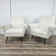 Italian armchairs from the 1950s in cream fabric with iron legs.