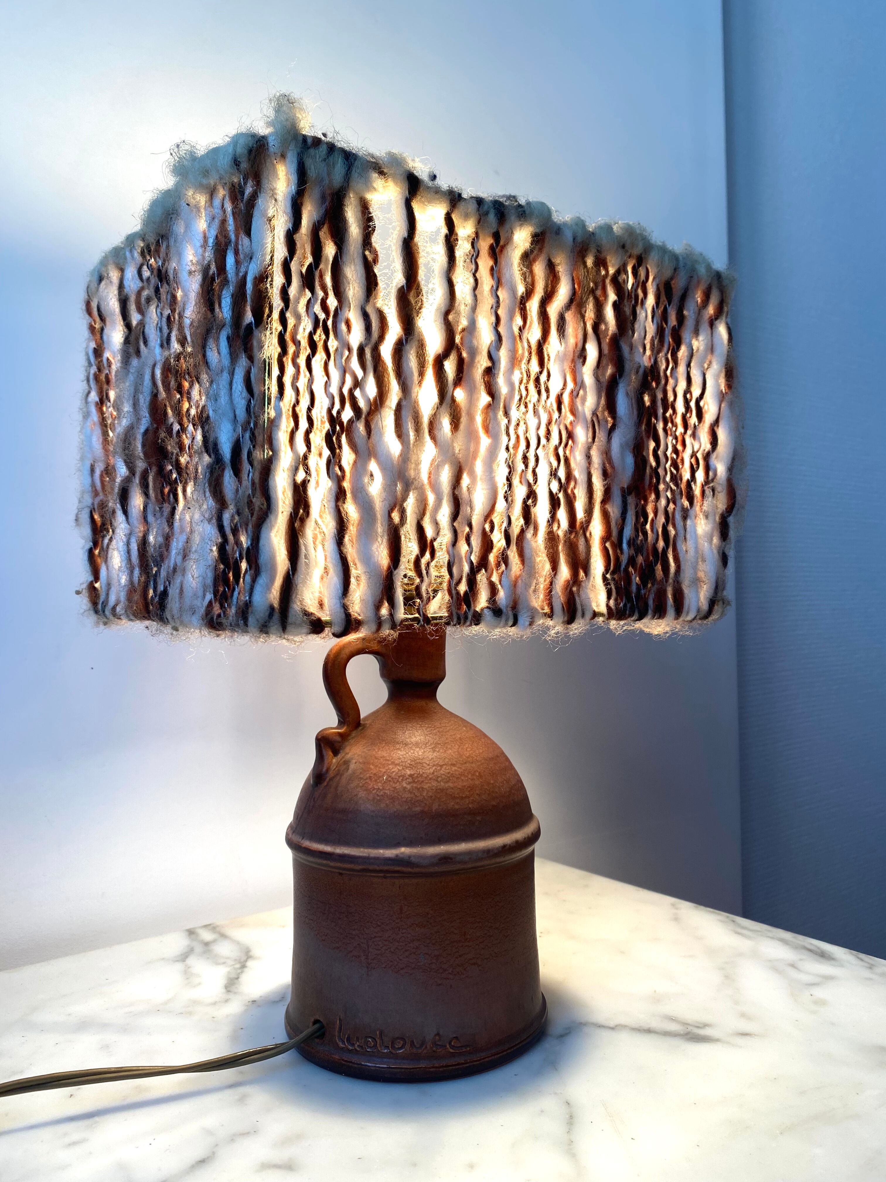 Living room lamp bedside pottery Ludovic and wool 50s vintage