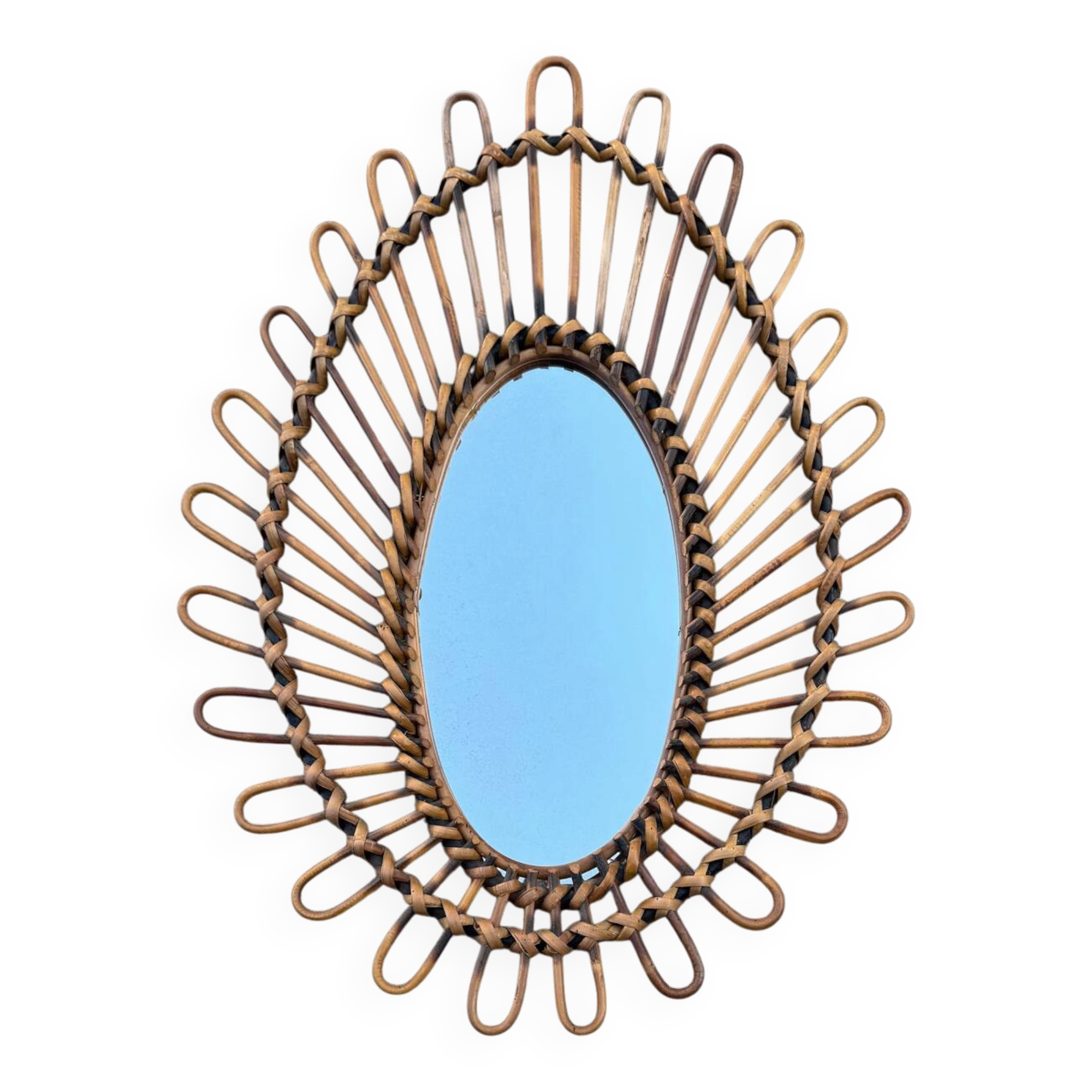 Almond rattan mirror from the 1960s