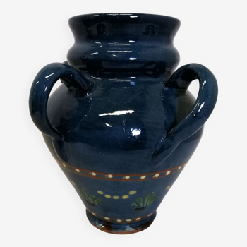 Vase,varnished stoneware pot with 4 handles