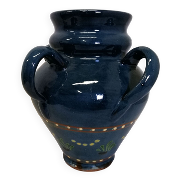 Vase,varnished stoneware pot with 4 handles