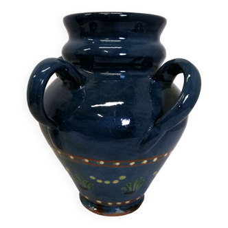 Vase,varnished stoneware pot with 4 handles