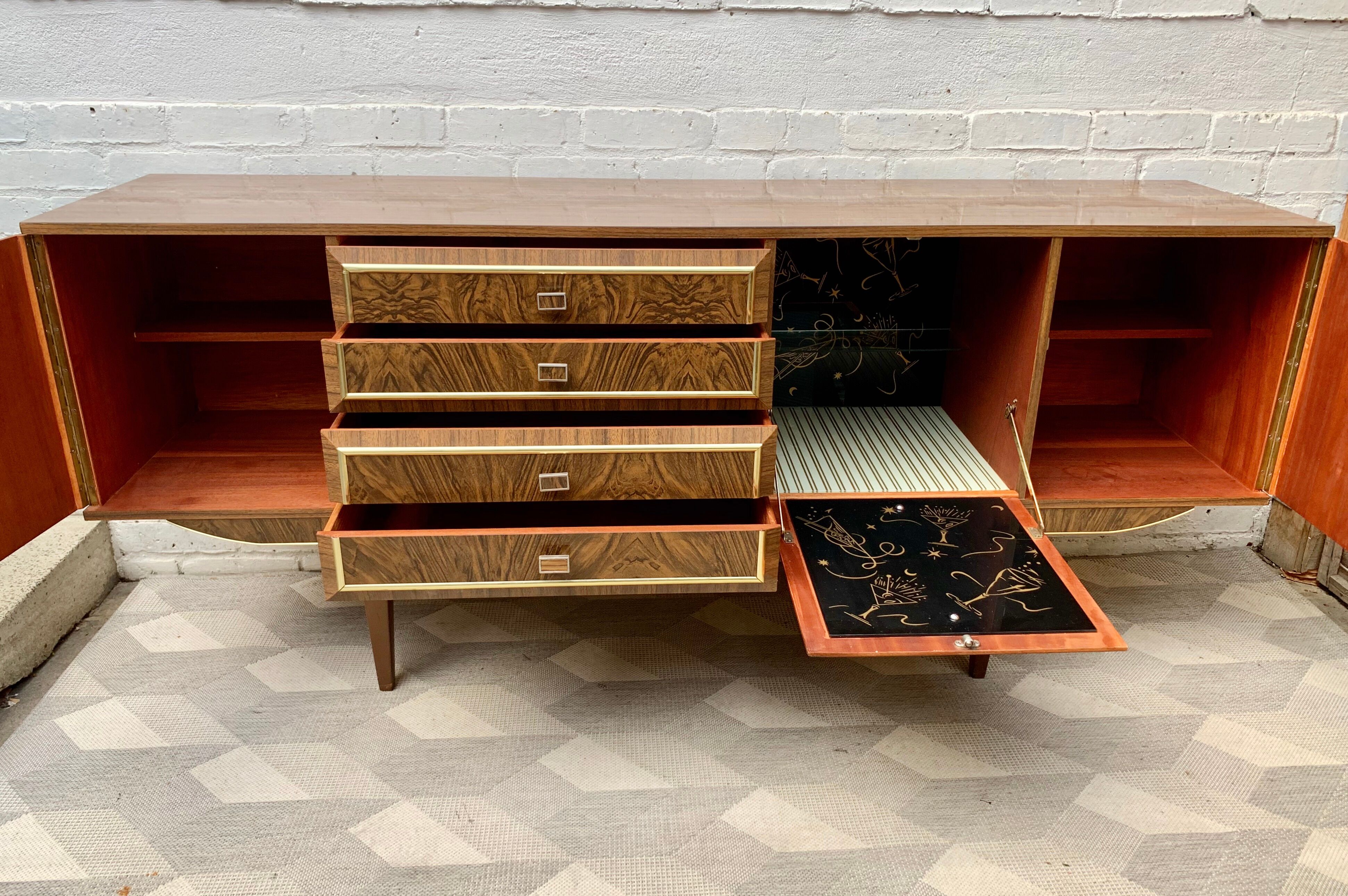 Vintage sideboard with drinks cabinet with drawers