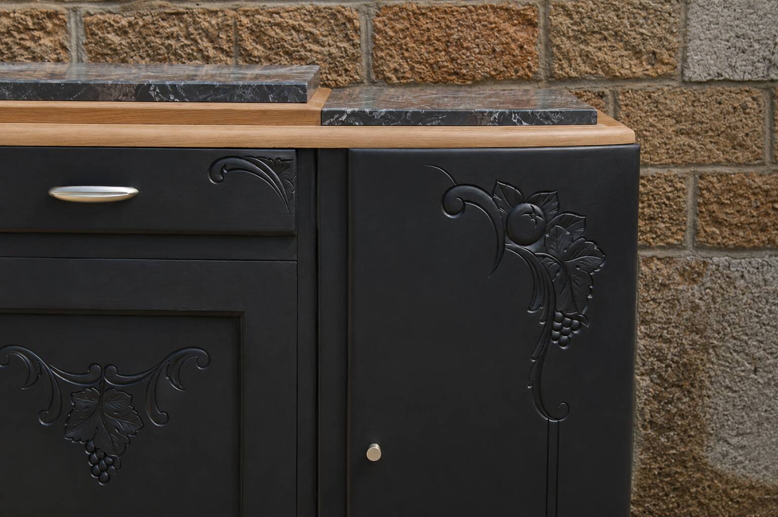Art Deco buffet with 3 doors in black – Original marble