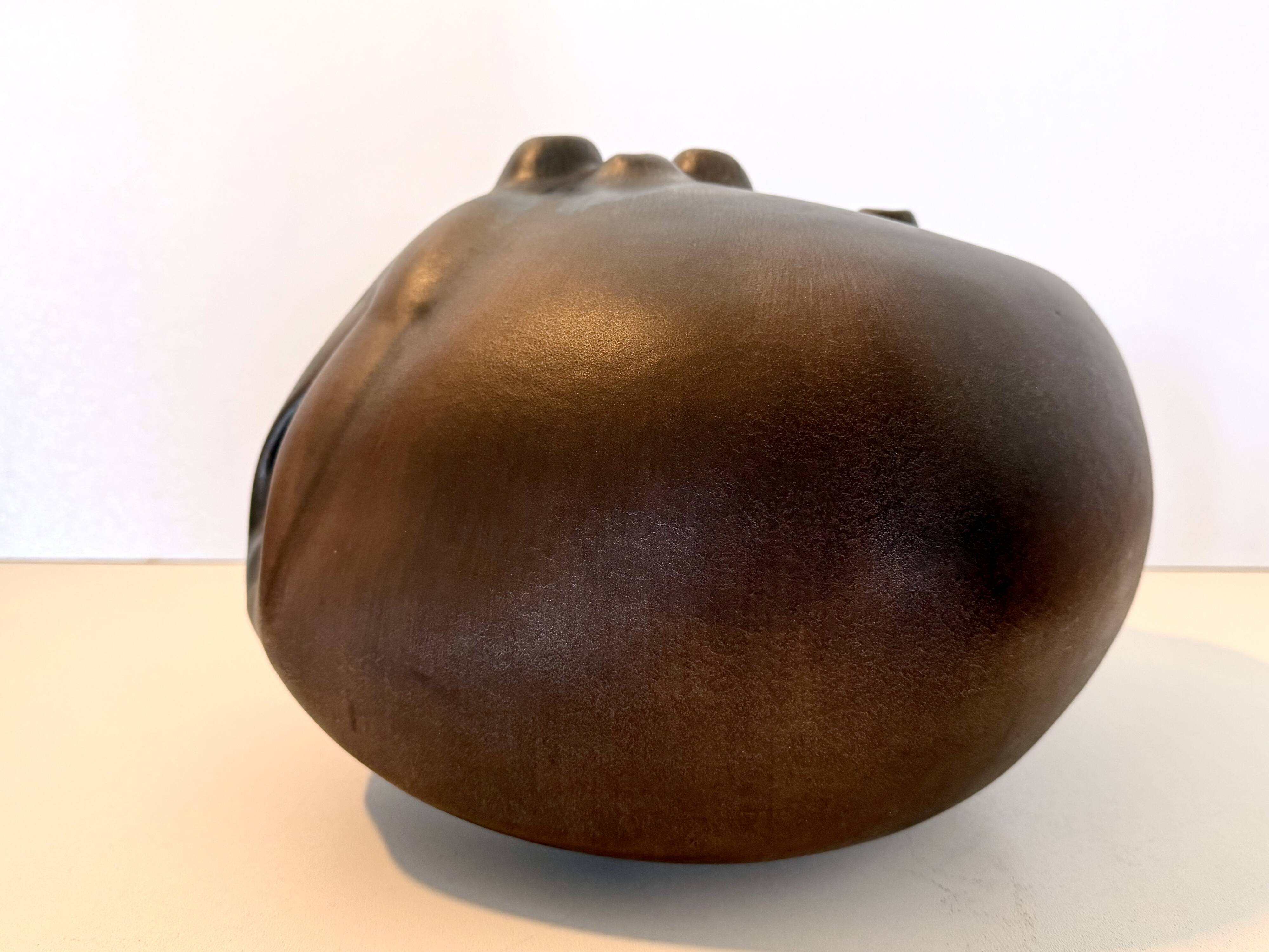 Brown Lacquered Ceramic Tulip Vase / Centerpiece by Giacomo Onestini