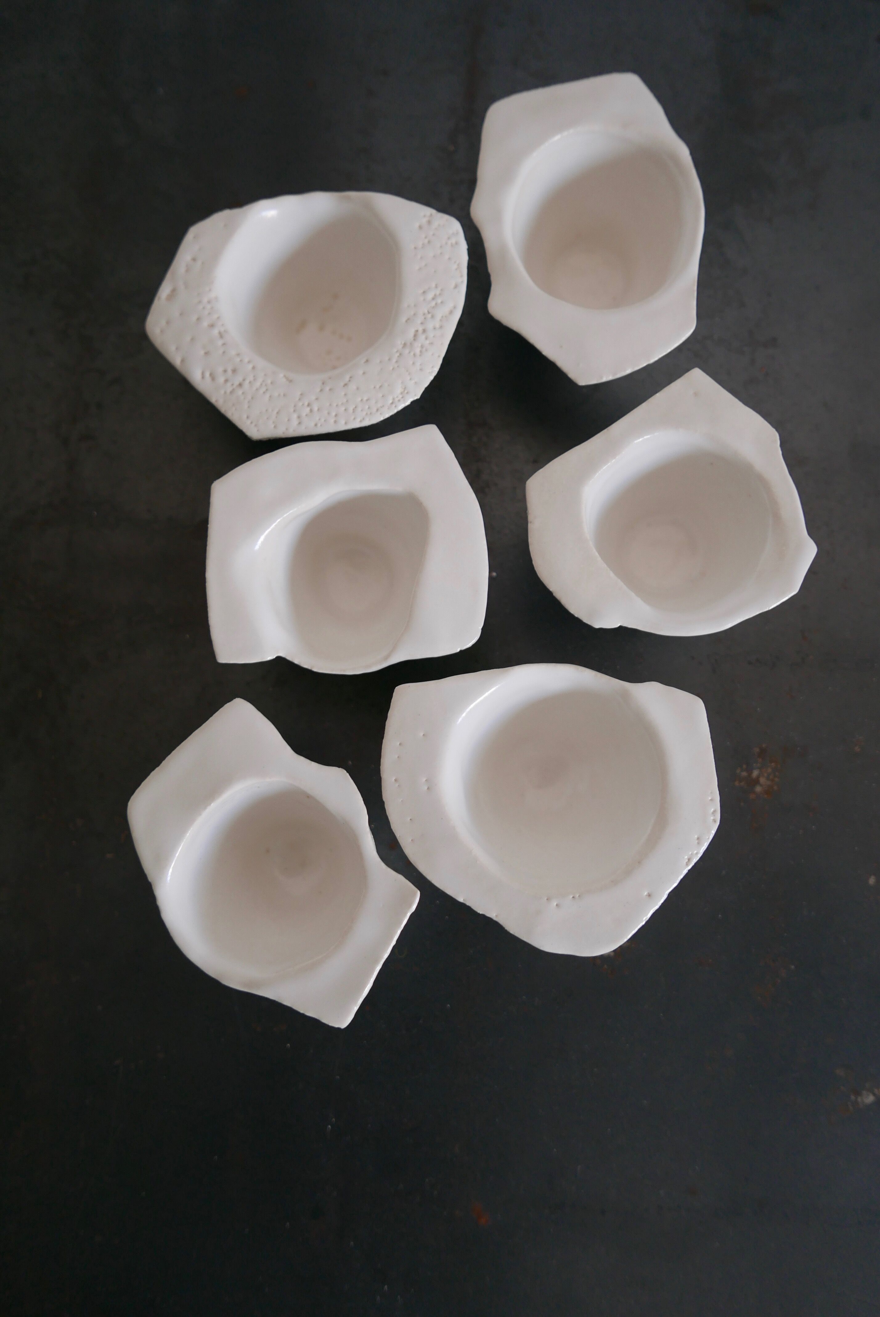 Six white stoneware sake glasses Denise Bresciani ceramics