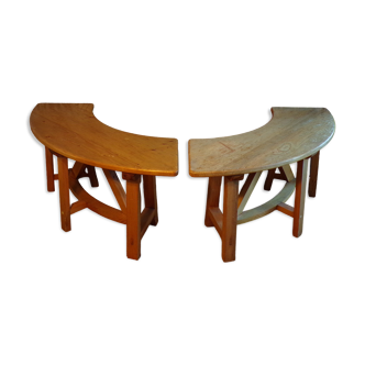Pair of curved pine benches