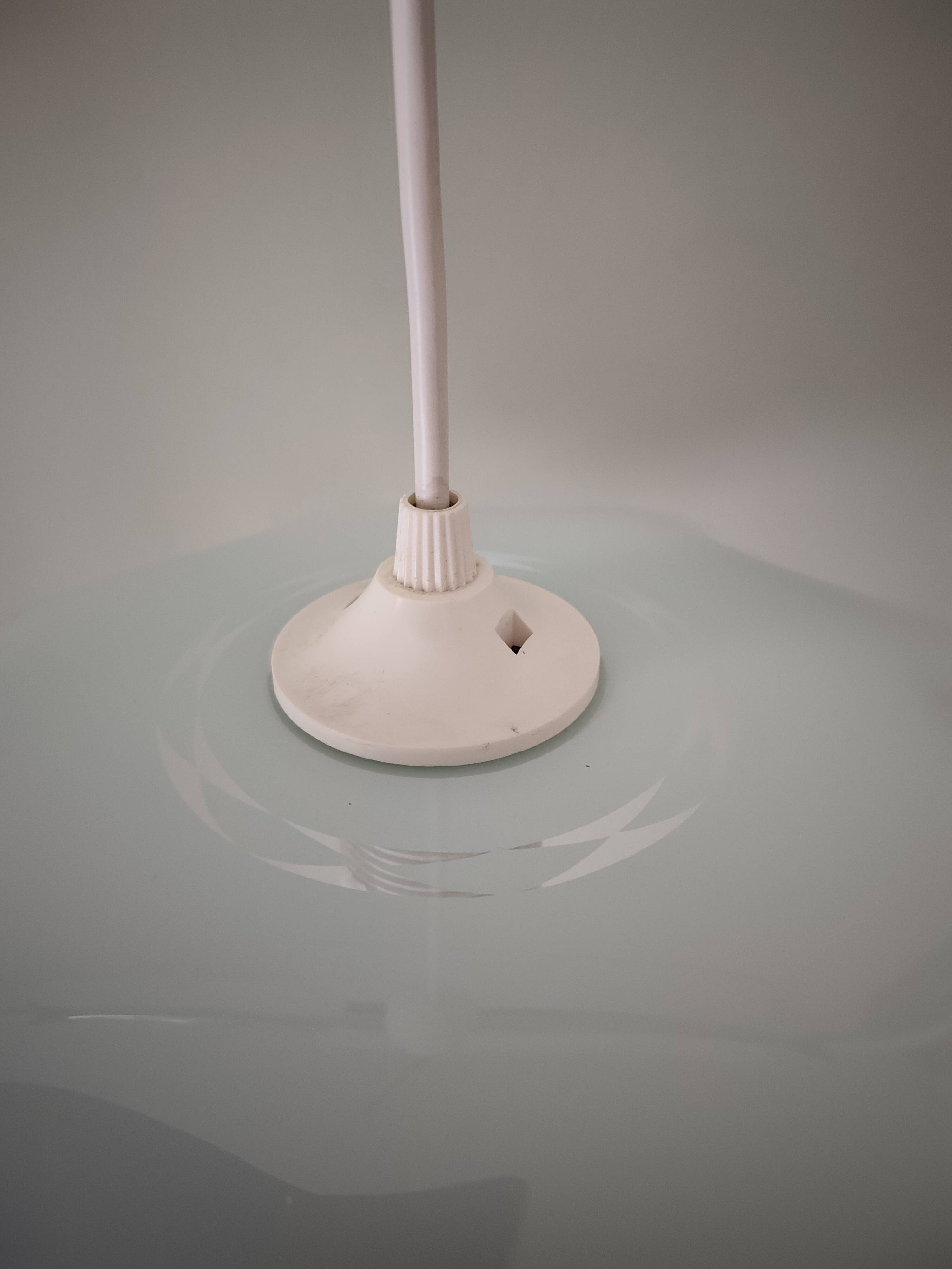 White opaline glass suspension with red and silver floral decoration.