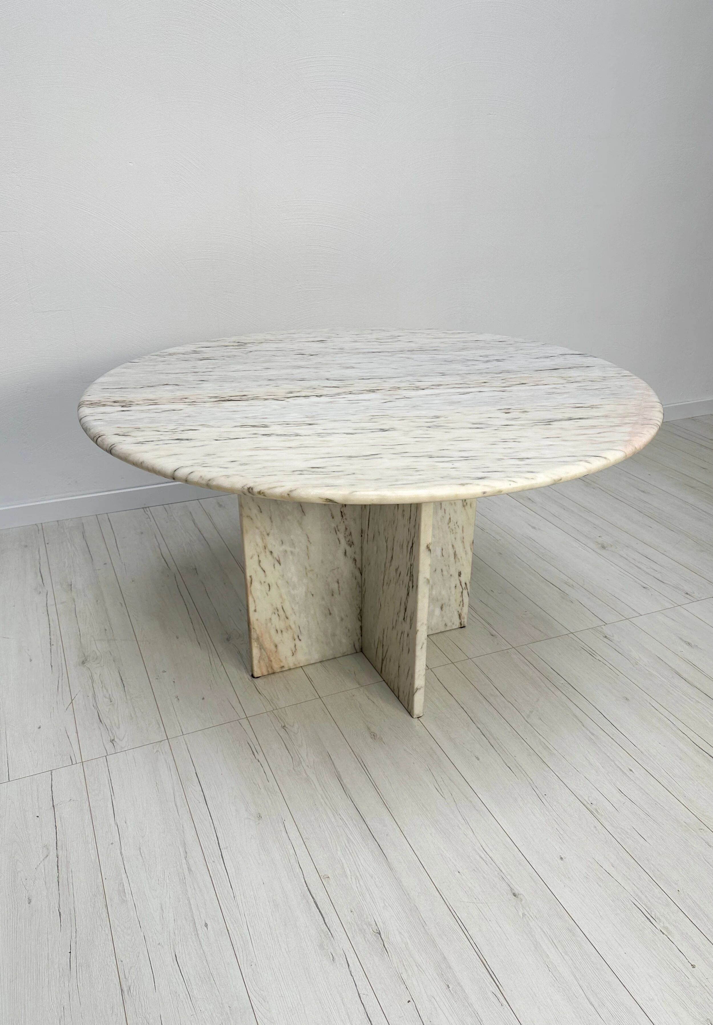 ‘70s Unique Large Round Vintage Marble Dining Table