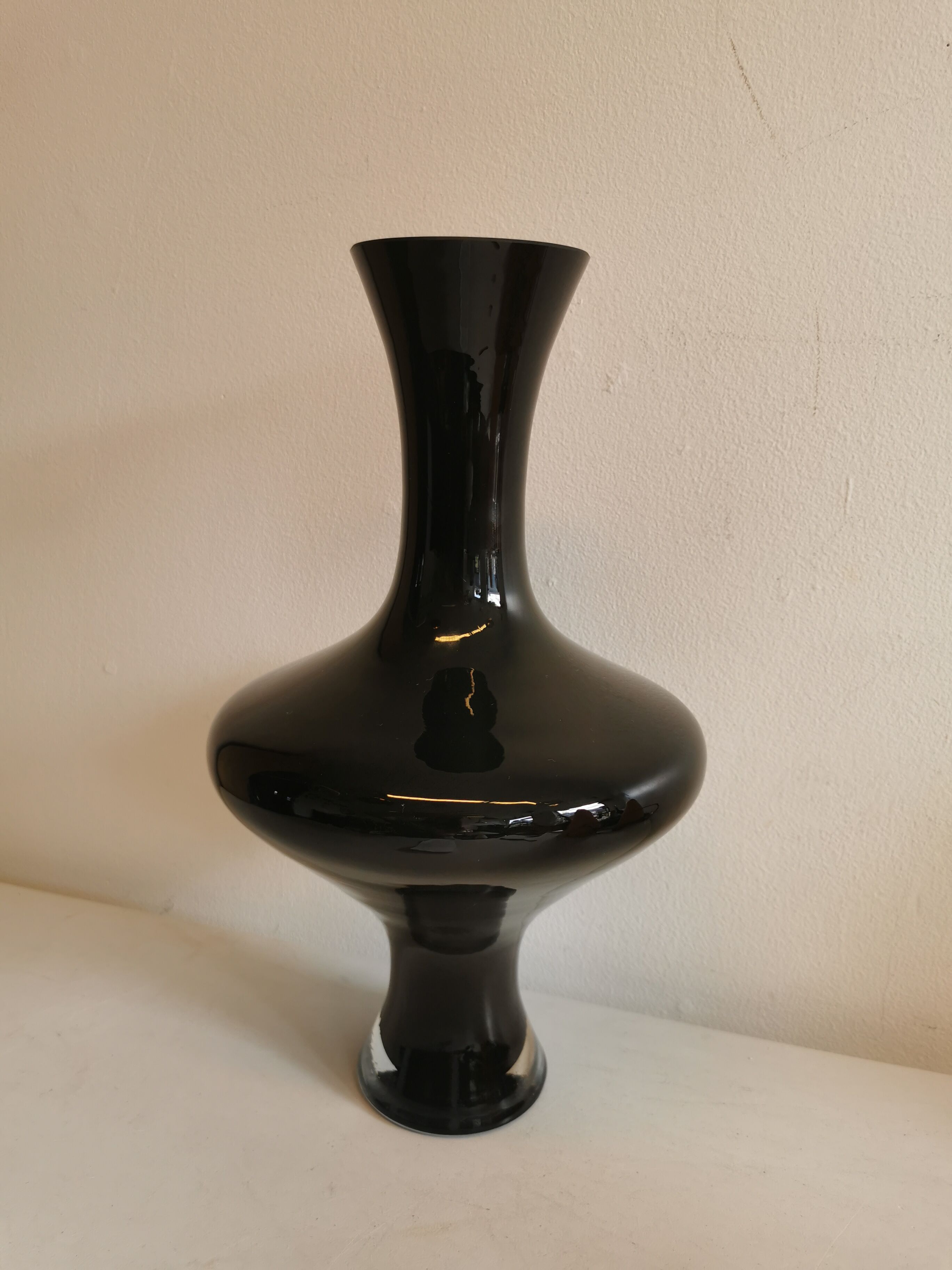 Large Danish glass vase in deep purple/black colour..