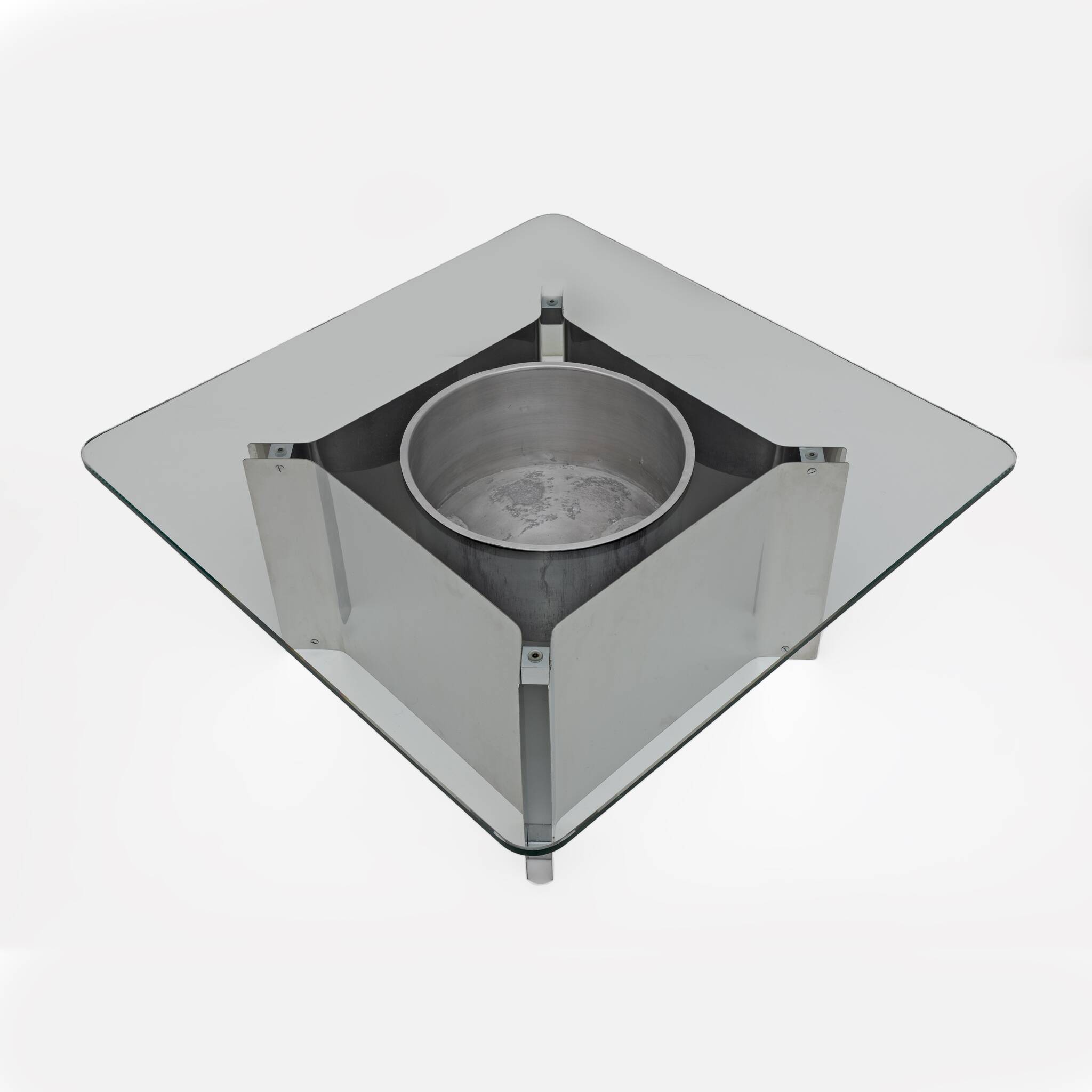 Michel Boyer Style Mid-century Modern French Steel and Glass Coffee Table