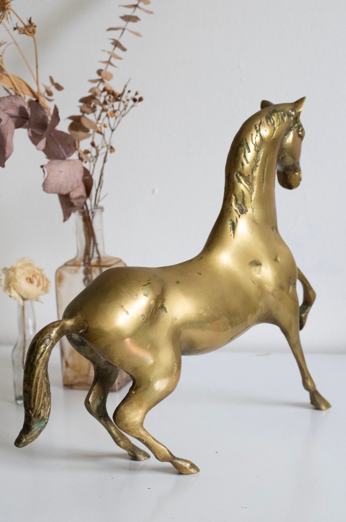Vintage golden brass horse
