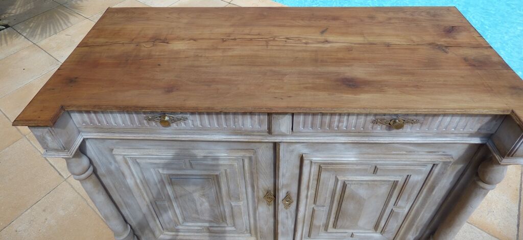 Antique low cabinet two doors two drawers in solid wood