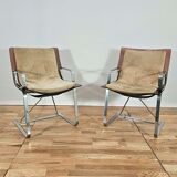 Apelbaum-Paris, pair of armchairs attributed to Raphaël in smoked plexiglass and chrome, 1960/1970