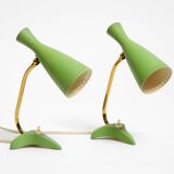 Pair of beautiful green Mid Century Modern Diabolo crow's foot table lamps