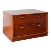 Small piece of furniture with 2 drawers in teak, bedside table or end table.