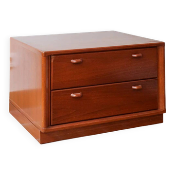 Small piece of furniture with 2 drawers in teak, bedside table or end table.