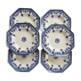 6 deep plates made of ironstone Longchamp Rouen 19th century