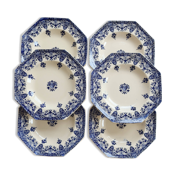 6 deep plates made of ironstone Longchamp Rouen 19th century
