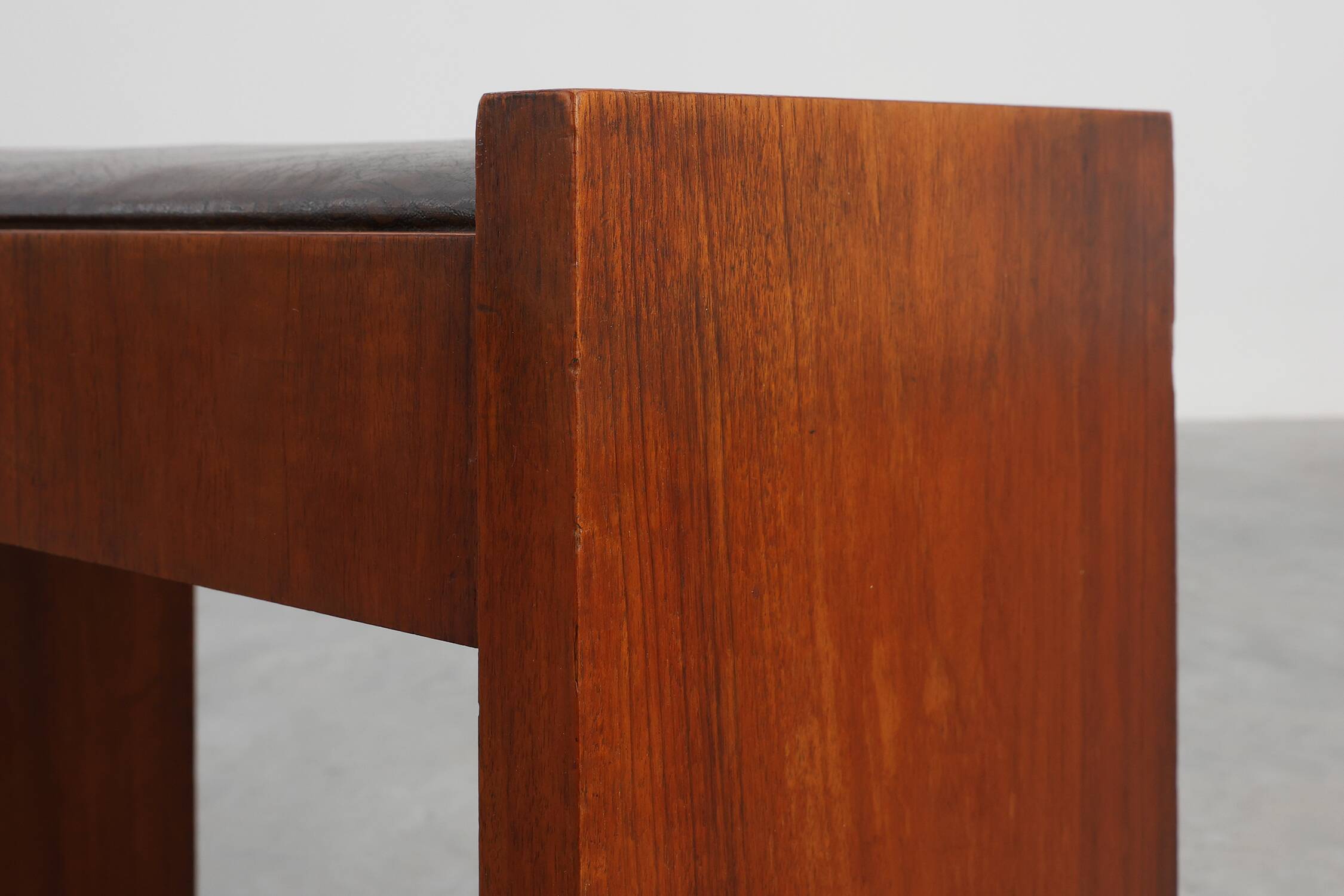 Art Deco Walnut Stool with Leather Seat, Belgium ca. 1925