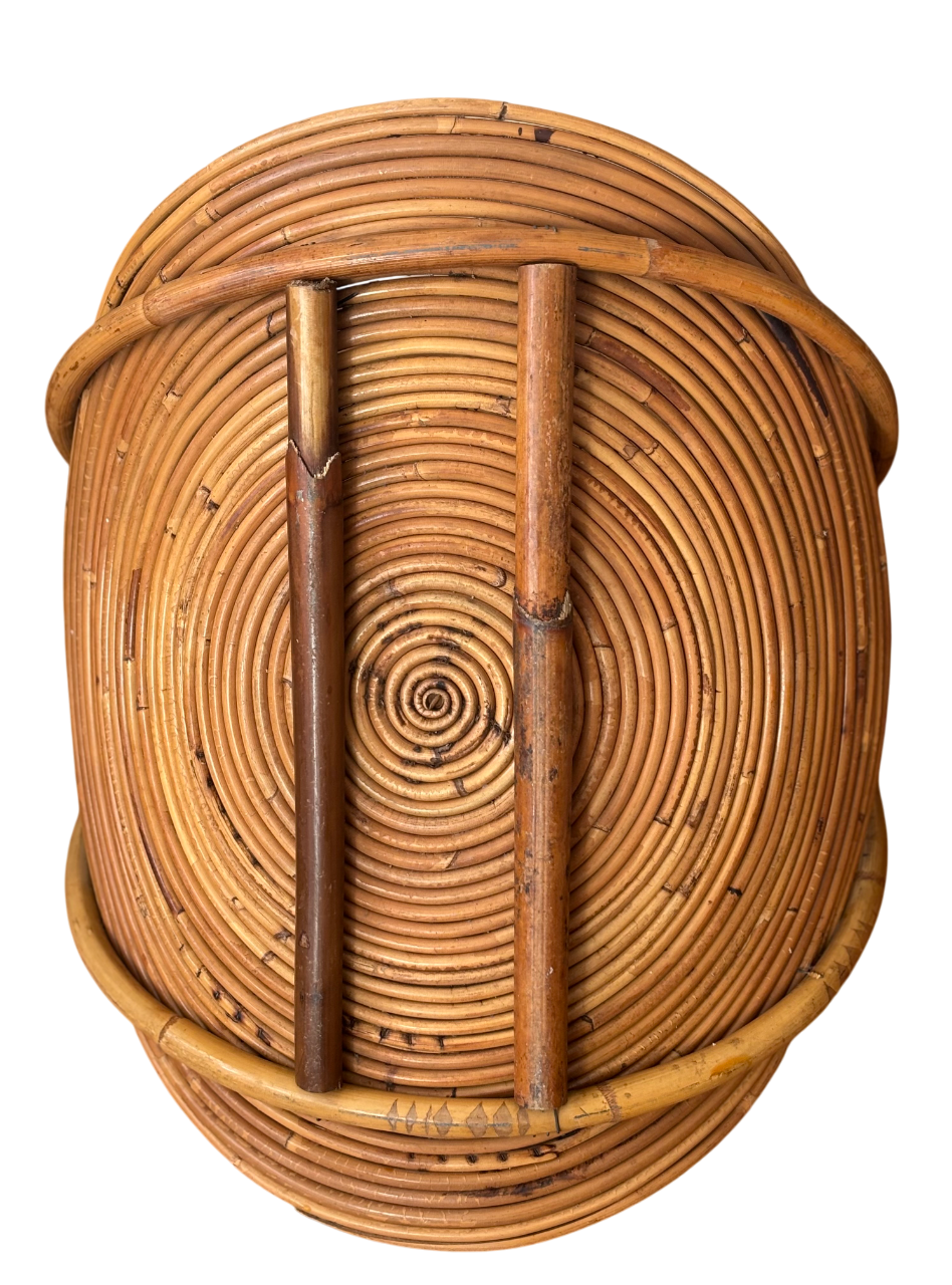 Italian log holder in rattan and bamboo from the 1960s