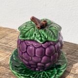 Sweet in Grape Slip or vintage jam maker, green and purple earthenware ceramics