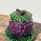Sweet in Grape Slip or vintage jam maker, green and purple earthenware ceramics