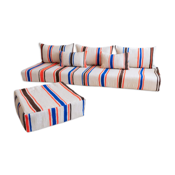 Moroccan sofa – striped sofa with cushions and zip covers