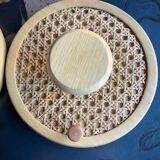 Coat Wall Hooks in Wood and Woven Cane, 1960s, Set of 2