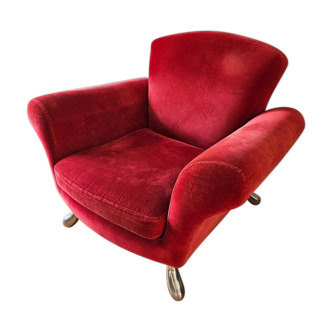 Designer club armchair in red velvet