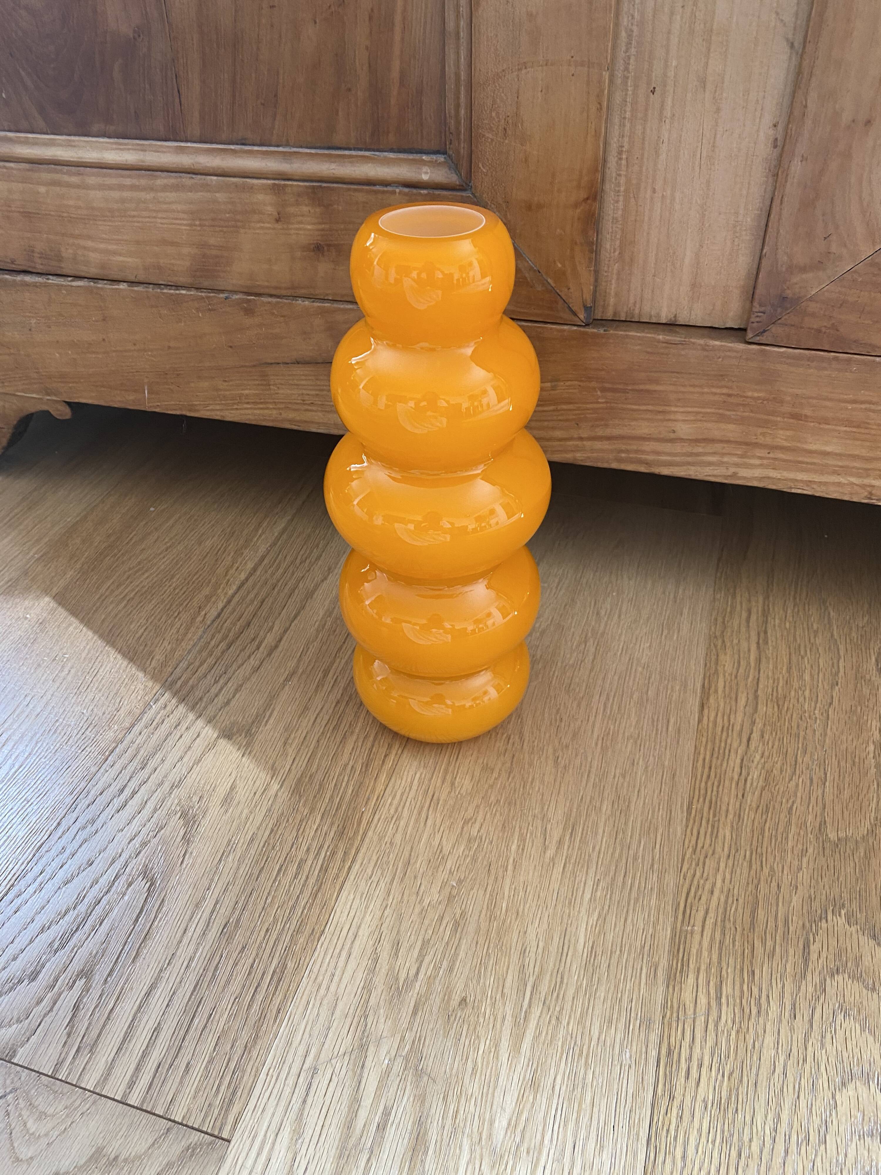 Vase bubble caterpillar orange glass double years 60 70