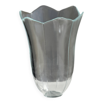 Large glass vase with stylized petal pattern H25.5