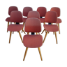 Ensemble de 8 chaises Thonet ancienne vintage bois et tissu rouge