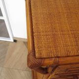 Semainier 6 tiroirs en bois, bambou et rotin tressé, années 60