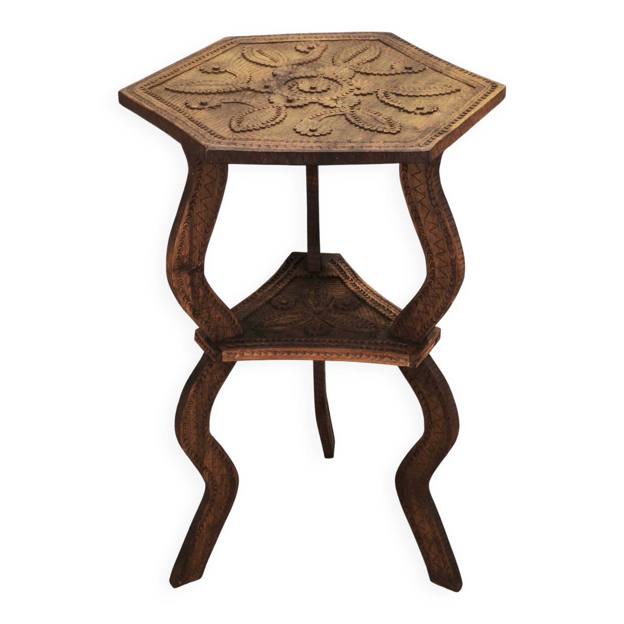 Circa 1900 Central European Hand-Carved Beech Side Table