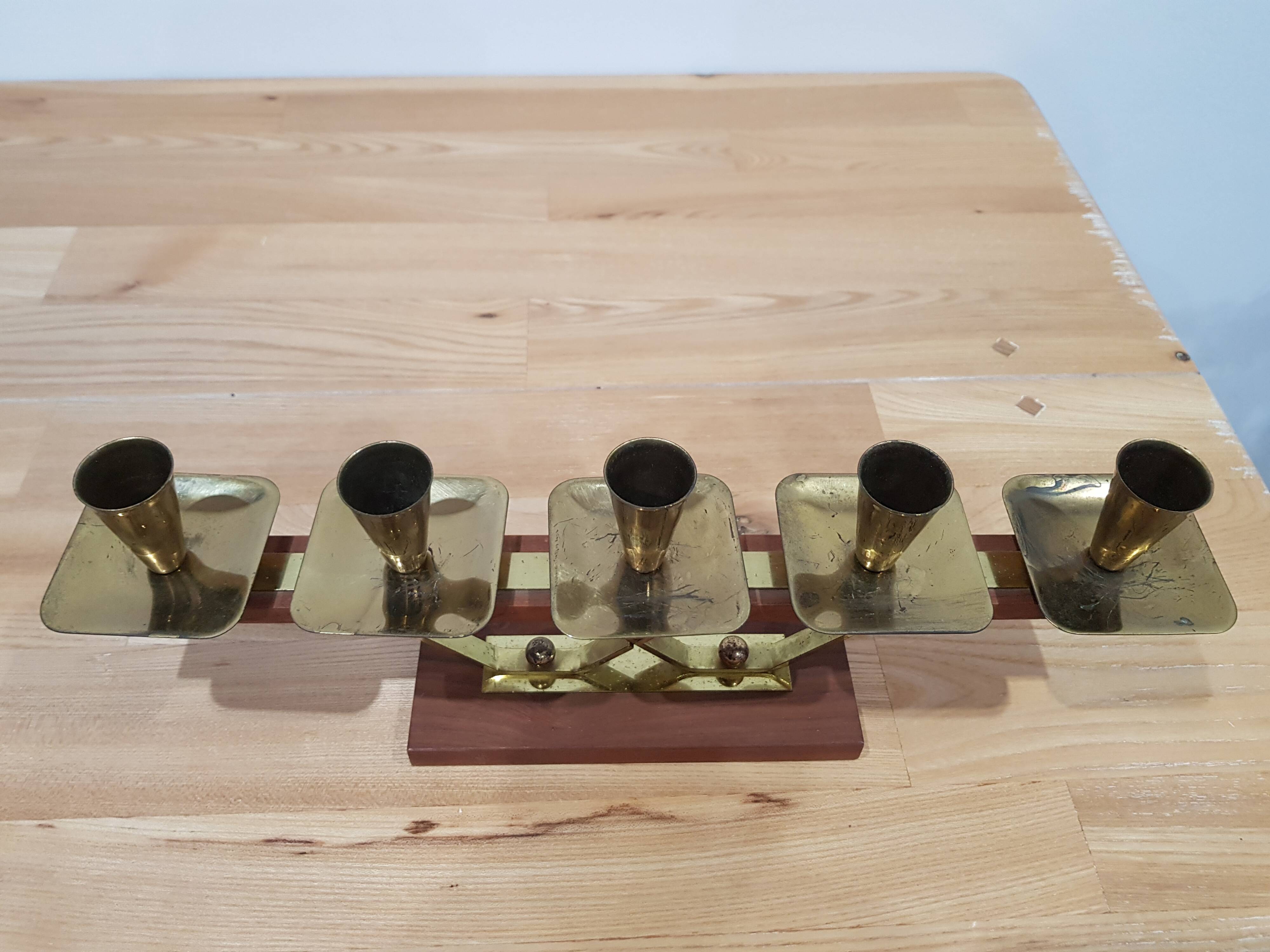 Vintage candle holder Echt Teakholz / teak and brass, 1960s.