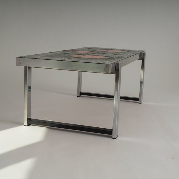 Table basse en carrelage soleil rayonnant de style mid-century moderne