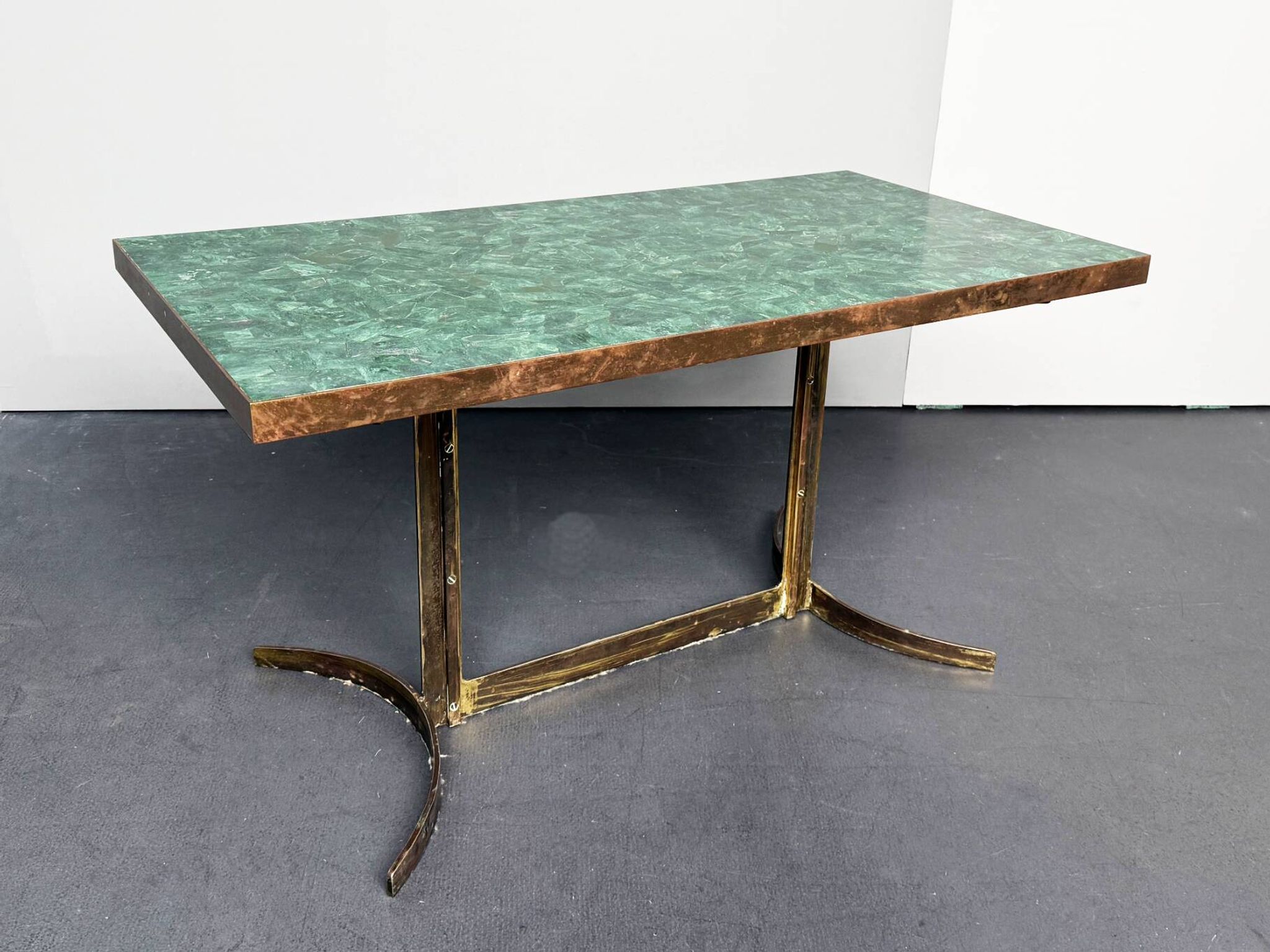 Coffee table with malachite top and brass frame, France, 1950s