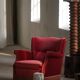 Pair of modern Danish lounge chairs, cherry red velvet, 1950s
