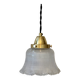 Industrial Holophane glass portable lamp with brass hook