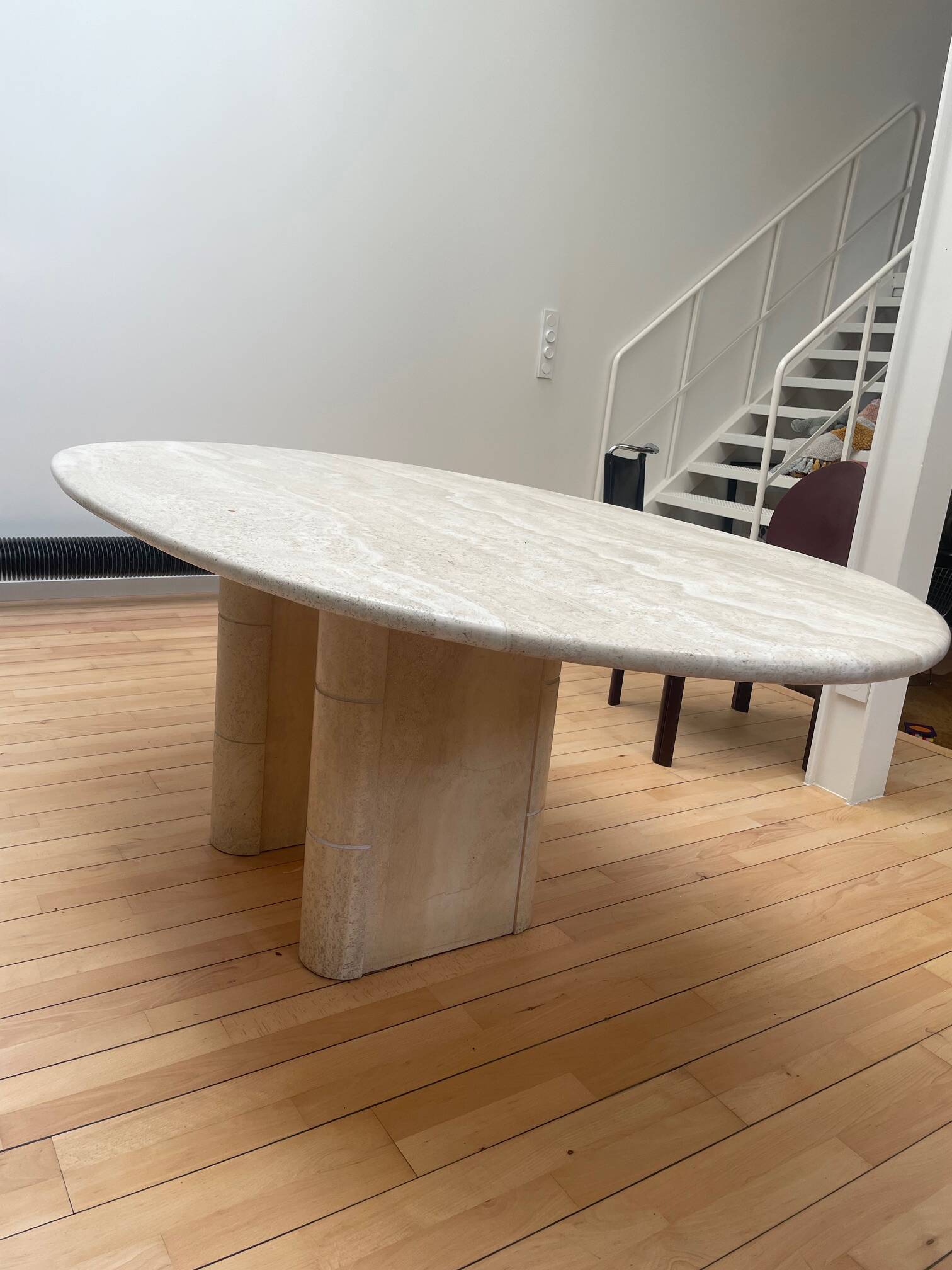 Vintage travertine table, Roche Bobois, France 1970