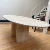 Vintage travertine table, Roche Bobois, France 1970