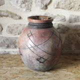 Raku vase with incised decoration