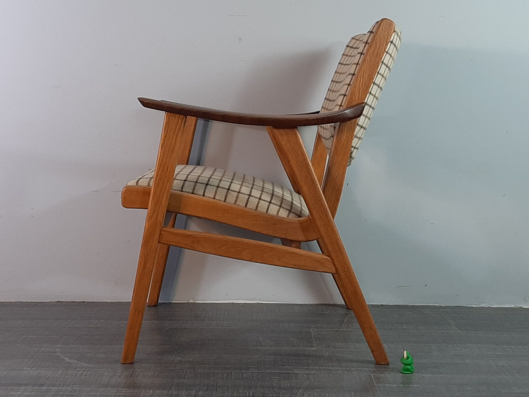 Danish Oak and Wool Chair, Mid-Century Scandinavian 1950s