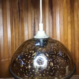 Ancienne suspension verre moulé incrustation doré + contour laiton vintage