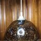 Old pendant lamp molded glass gold inlay + vintage brass contour